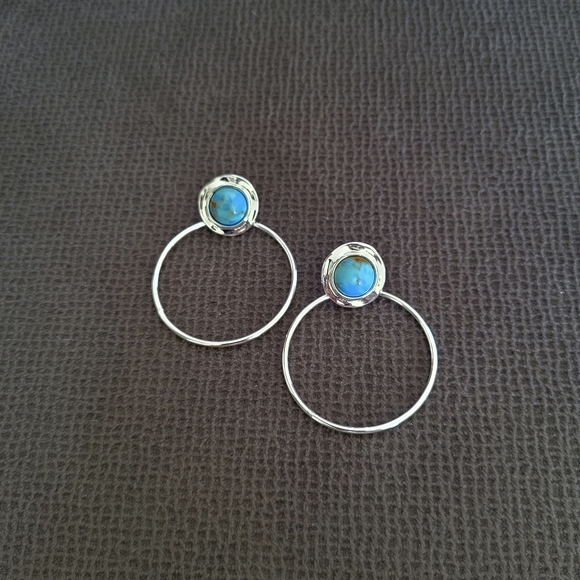 Robert Lee Morris Turquoise🩵 Cabochon Gypsy Hoop Earrings - Picture 6 of 16
